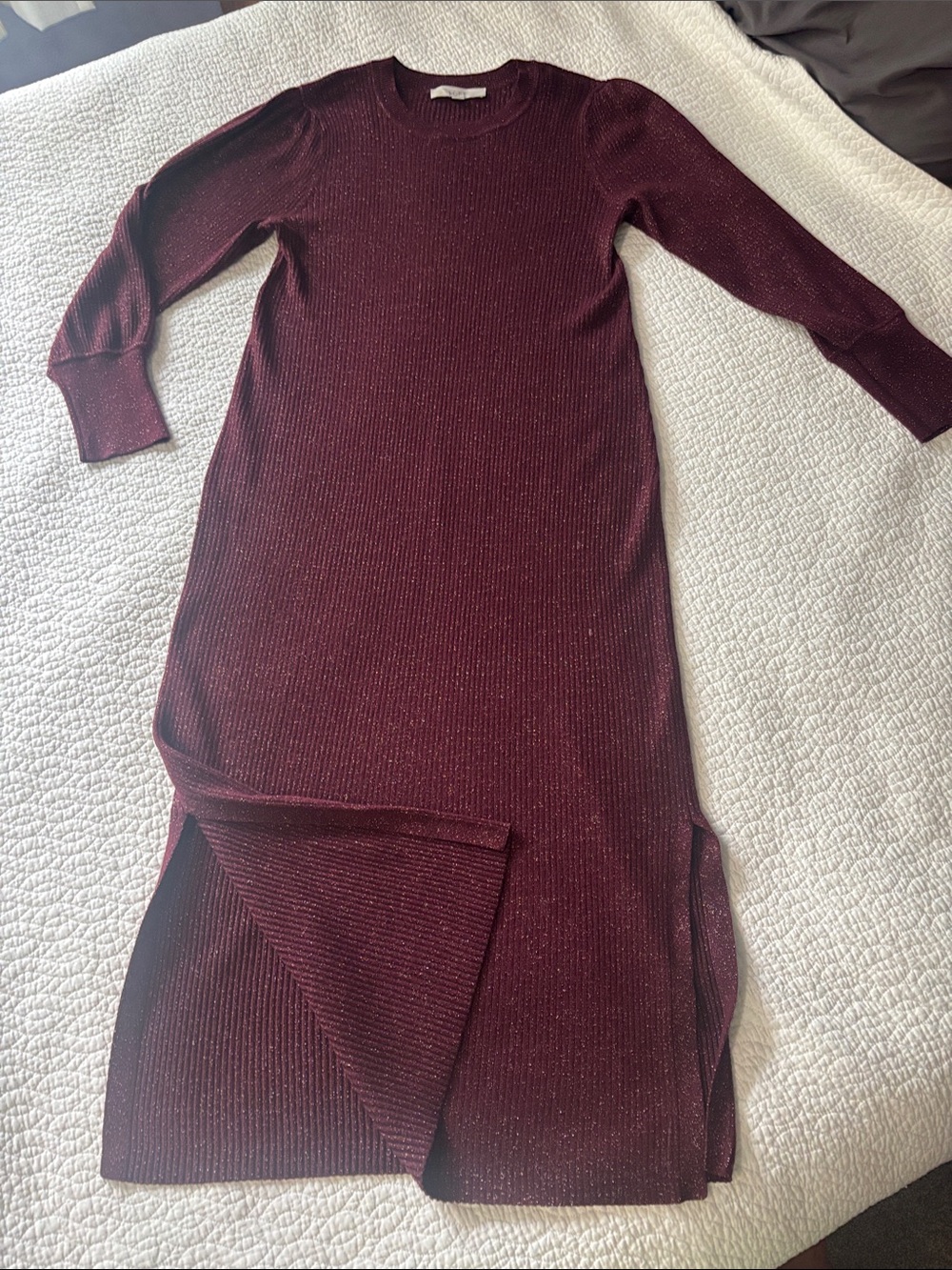 LOFT Sparkle Ribbed Maxi Dress in Burgundy